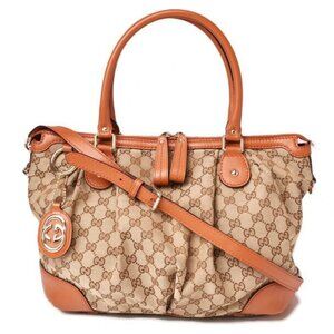 Gucci Tote Shoulder Bag 2-way Bag GG Brown Beige Light Brown